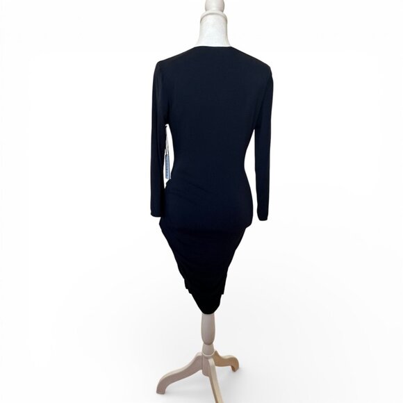 NWT Velvet Navy Faux Wrap Midi Dress M Ruched Surplice Anthropologie Career - Picture 3 of 11